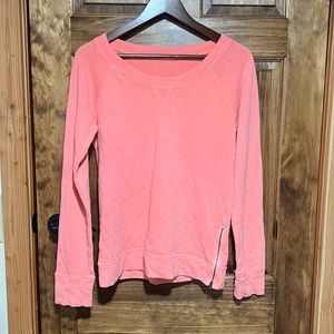 J. Crew crewneck side zip pullover, coral, size medium